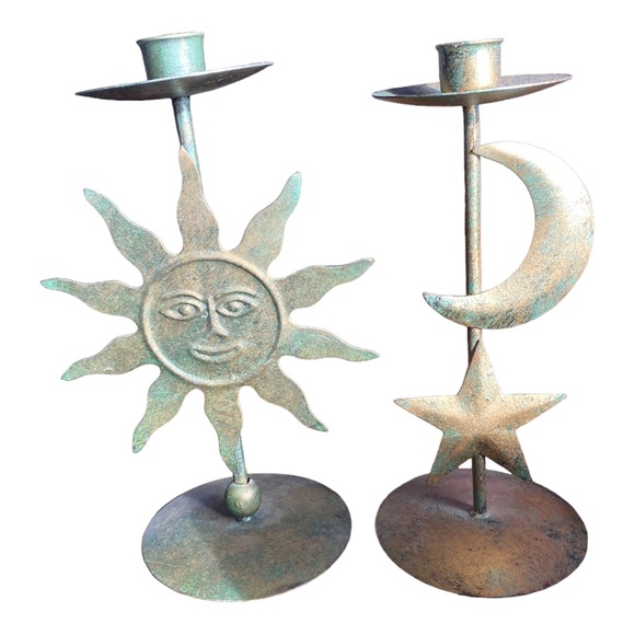 Vintage Other - VTG SUN & MOON CANDLE HOLDERS